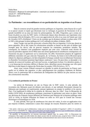 Le patrimoine : ses ressemblances et ses particularités en Argentine et en France