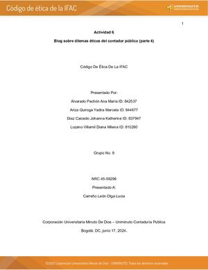 ACTIVIDAD 6 | CÓDIGO DE ÉTICA DE LA IFAC NRC 45-59296 GRUPO: 9