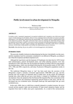 Public Involvement In Urban Development In Mongolia