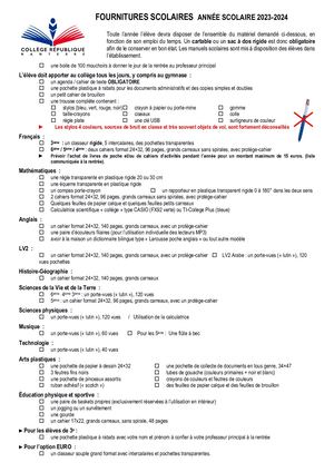 Fournitures Rentrée 2024 2025