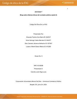 ACTIVIDAD 7 | CÓDIGO DE ÉTICA DE LA IFAC NRC 45-59296 GRUPO: 9