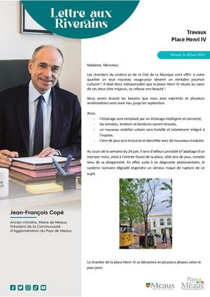Lettre aux riverains de Meaux : Travaux Place Henri IV