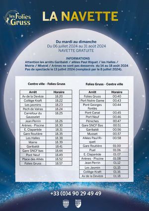 Horaires de la navette des Folies Gruss 2024