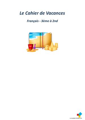 Cahier De Vacances Français 3ème À 2nd