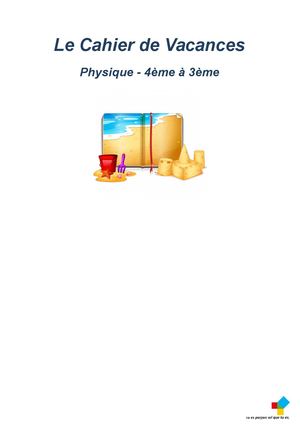 Cahier De Vacances Physique 4ème À 3ème