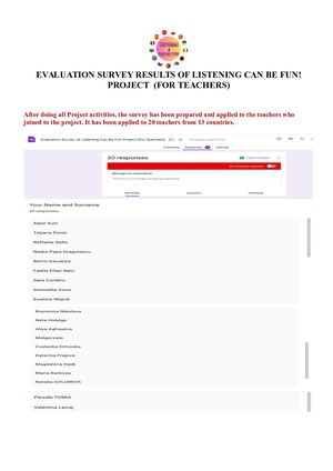 Lşstening Can Be Fun Project - Result For Teachers Evaluation Survey