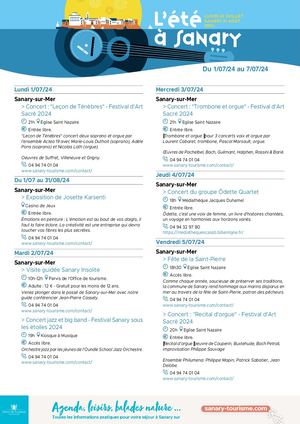 Agenda de la semaine du 01 au 07 juillet 2024