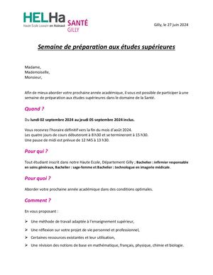 Cours Préparatoires (Horaire Propedeutique) 2023 Gilly