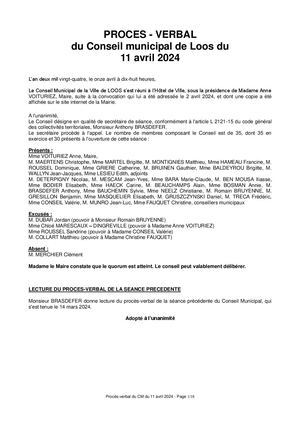 Pv - Conseil municipal du 11 avril 2024