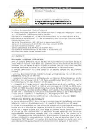 Compte administratif de l’exercice 2023 de la Région Bourgogne-Franche-Comté