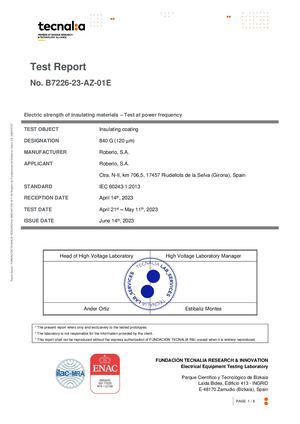 Certificación Resistencia dieléctrica PUR 840 G 120um