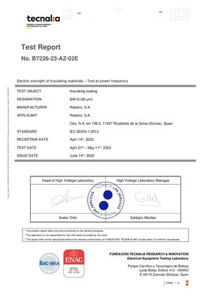 Certificación Resistencia dieléctrica PUR 840 G 60um