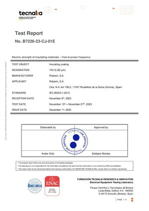 Certificación Resistencia dieléctrica 745 G 60um USA