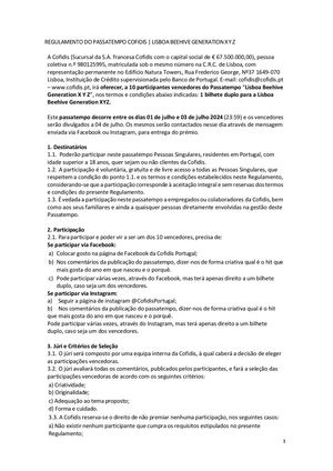 Regulamento Do Passatempo Cofidis Lisboa Beehive Generation X Y Z
