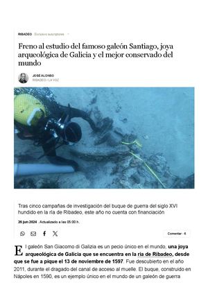 Freno al estudio del famoso galeón Santiago