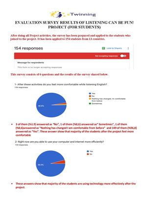Listening Can Be Fun!- Result For Students Evaluation Survey