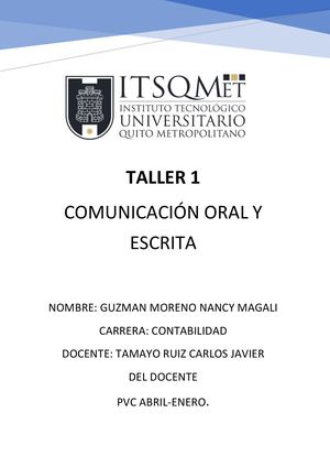 Formato Taller 1 Comunicacion Oral Y Escrita Pdf