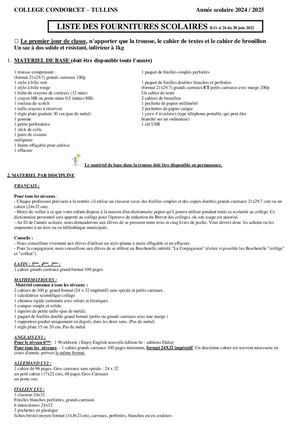 Liste Des Fournitures 2024 2025