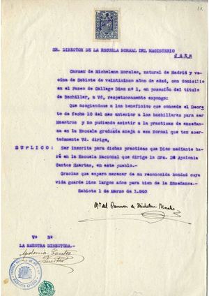 Expediente de Mª Del Carmen De Michelena Morales de la Escuela Normal del Magisterio de Jaén