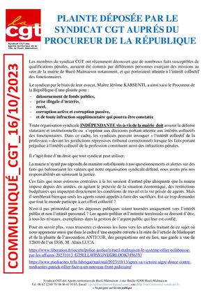 Communique Cgt Plainte Deposee Au Procureur