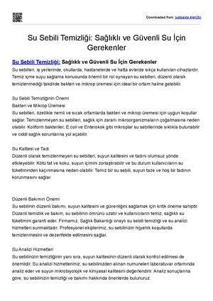 Su Sebili Temizliği Sağlıklı ve Güvenli Su İçin Gereklilikler