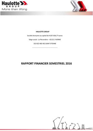 Rapport Financier Semestriel Annee 2016