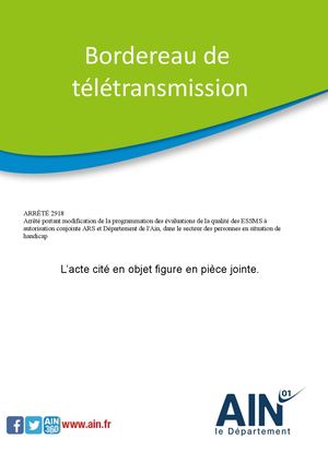 Arrêté Portant Modification De La Programmation Des évaluations De La Qualité Des ESSMS à Autorisation Conjointe ARS Et Département De L'Ain, Dans Le Secteur Des Personnes En Situation De Handicap