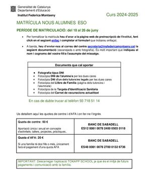 Informació Matricula Eso Web 24 25