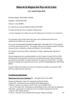 Bilan De La Région Des Pays De La Loire 1