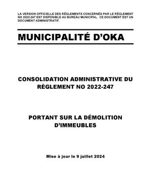 Consolidation administrative du Règlement 2022-247 (Démolition d'immeubles)