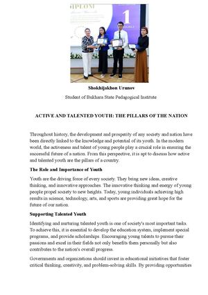 ACTIVE AND TALENTED YOUTH: THE PILLARS OF THE NATION