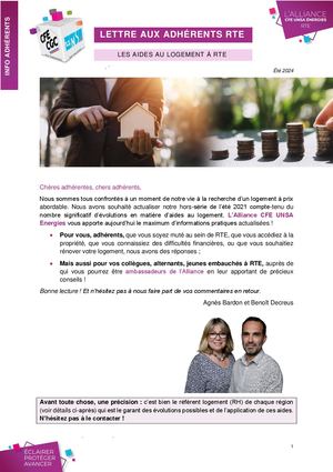 Lettre aux adhérents RTE - spécial logement - été 2024