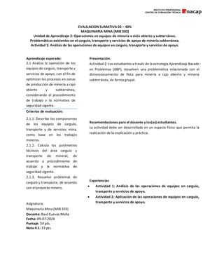 Evaluacion Sumativa N°2 40% (1) Inacap Carguío Transporte y Extracción