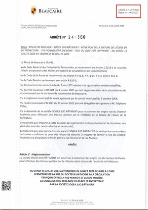 Fichier Parution Des Arrêtés 24 350 à 24 361 Du 13 07 2024