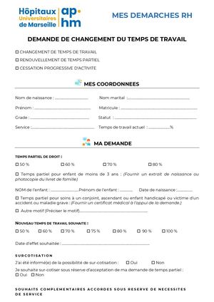 Formulaire De Demande De Changement Du Temps De Travail