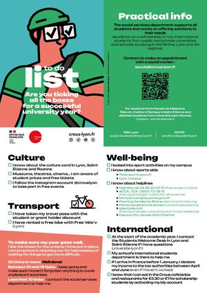 To Do list rentrée étudiante 2024 - Anglais