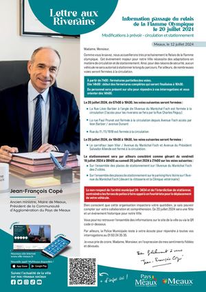 Lettre Maire 2024 07 Passage Relais Flamme Olympique Dunant