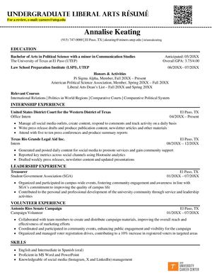 Undergraduate Liberal Arts Resume Sample