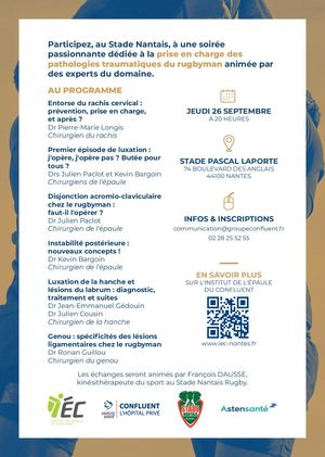 Programme Soirée du 26 septembre 2024 - Institut de l'Épaule du Confluent au Stade Nantais