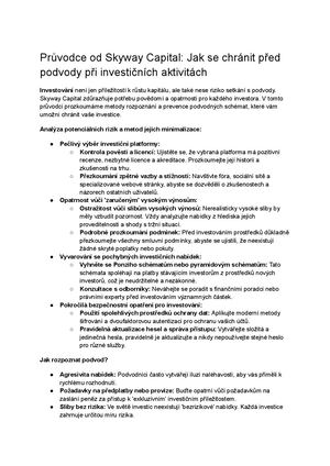Skyway Capital: Recenze, Spolehlivé Investice v Česku