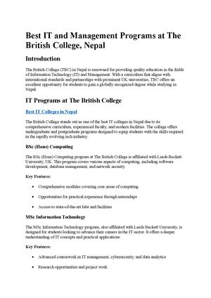 Best IT and Management Programs at The British College, Nepal