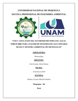 Informe De Laboratorio Uso Del Fluorometro Portátil Algae Torch Micaela Ramirez Vizcarra