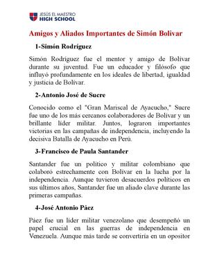 Amigos Y Aliados Importantes De Simón Bolivar