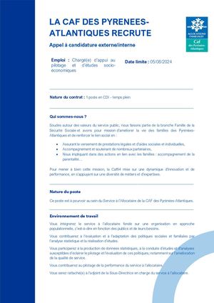 Appel à candidatures : Chargé(e) d’appui au pilotage et d’études socio-économiques