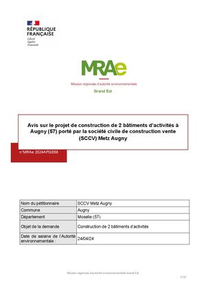 Pc Sccv Metz Augny Avis Mrae