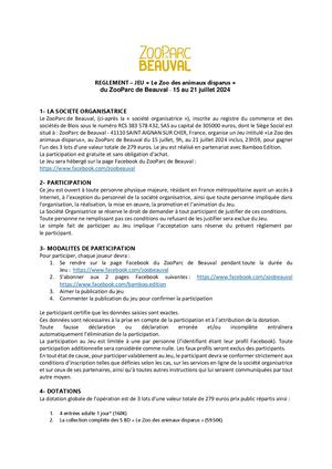 Règlement jeu ZooParc de Beauval x bambooedition