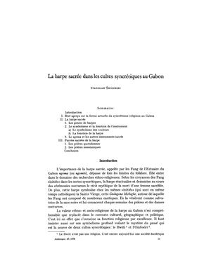 La Harpe Sacrée Dans Les Cultes Syncrétiques Au Gabon, Par S. Swiderski, Anthropos Num. 65, 1970