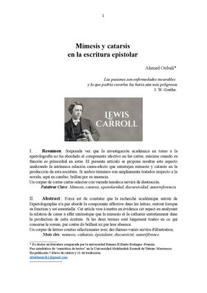 Mimesis Y Catarsis En La Escritura Epistolar