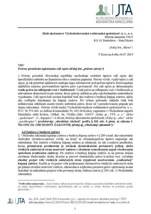 Právne Posúdenie Uplatnenia Call Opcie