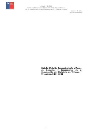 Listado Oficial De Materiales Autorizados Minvu (Comportamiento Al Fuego)